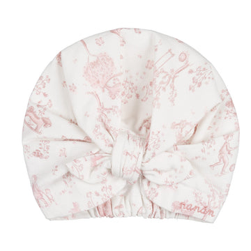 Turban roz din bumbac cu imprimeu allover