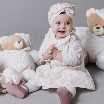 Rochie roz cu imprimeu delicat si guler alb