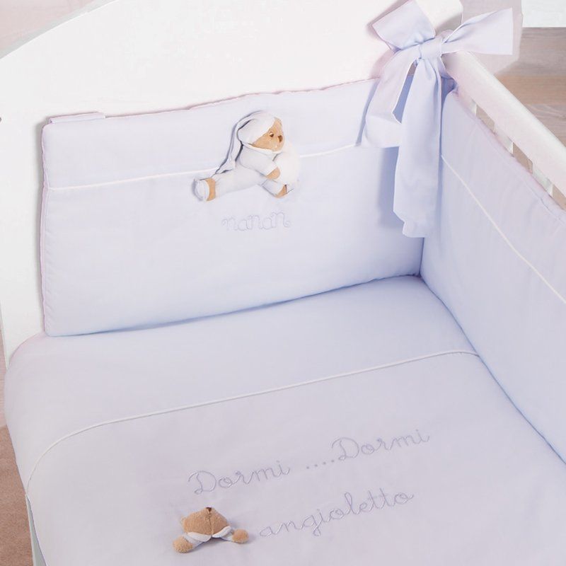 Set lenjerie Puccio pentru pat co-sleeping 4 piese, bleu, 100% bumbac