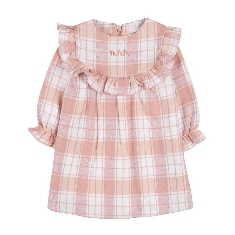 ROCHIE CU VOLANE SI IMPRIMEU TARTAN ROZ