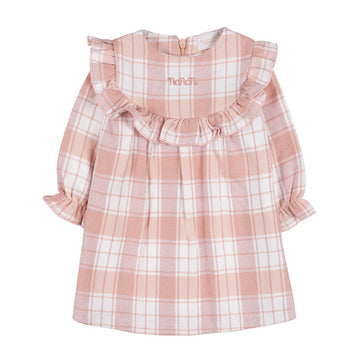 ROCHIE CU VOLANE SI IMPRIMEU TARTAN ROZ