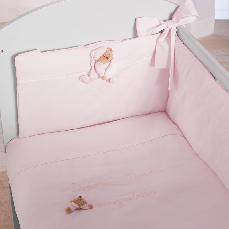 Set lenjerie Puccio pentru pat co-sleeping 4 piese, roz, 100% bumbac