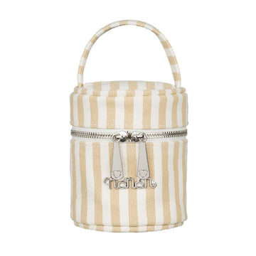 Suport pentru suzeta din panza bej, design rotund cu fermoar