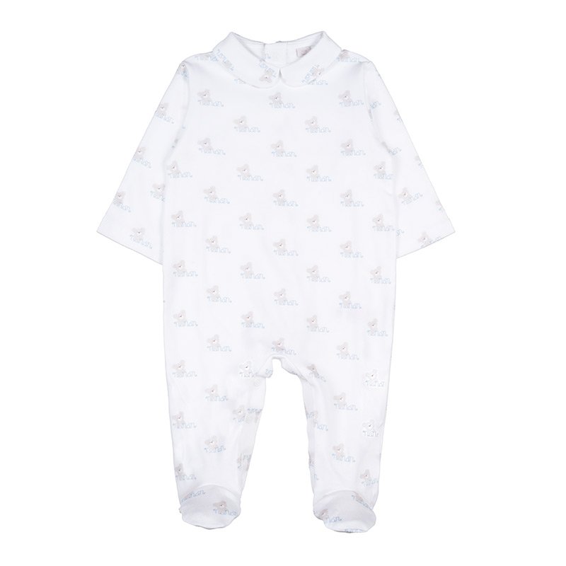 Pijama salopeta nou-nascut, 100% bumbac organic, imprimeu cu ursuleti albastri