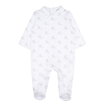 Pijama salopeta nou-nascut, 100% bumbac organic, imprimeu cu ursuleti albastri