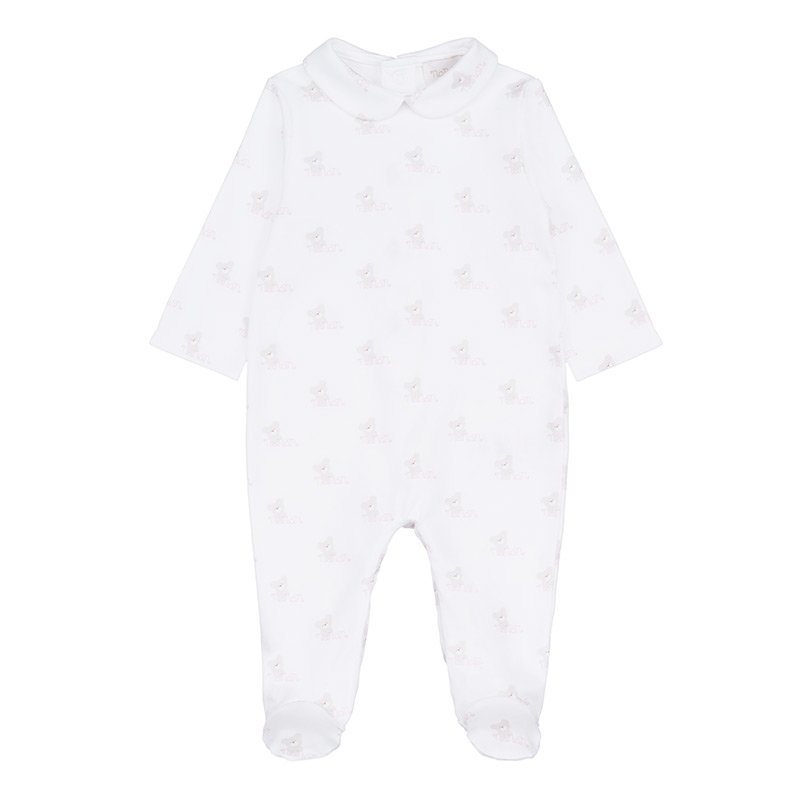 Pijama salopeta nou-nascut, 100% bumbac organic, imprimeu cu ursuleti roz
