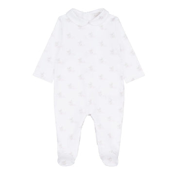 Pijama salopeta nou-nascut, 100% bumbac organic, imprimeu cu ursuleti roz