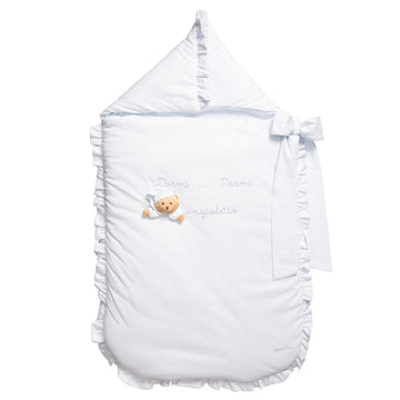 Sac de dormit bleu cu volanase si ursulet Puccio, nou-nascuti, 45x83cm