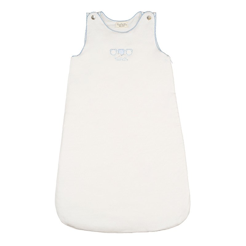 Sac de dormit bebelusi, 100% bumbac organic, broderie delicata albastra