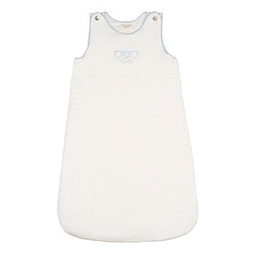 Sac de dormit bebelusi, 100% bumbac organic, broderie delicata albastra