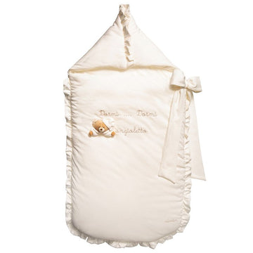Sac de dormit alb cu volanase si ursulet Tato, nou-nascuti, 45x83cm