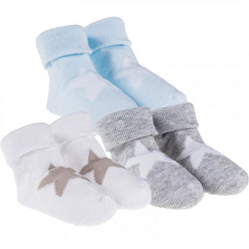 Set 3 perechi sosete bleu, albe si gri, cu stea decorativa