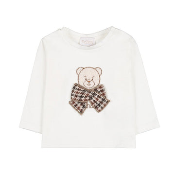BLUZA ALBA DIN JERSE CU URSULET SI FUNDA