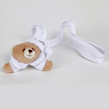 Lantisor pentru suzeta cu ursulet Tato alb, bumbac fin, 15 cm